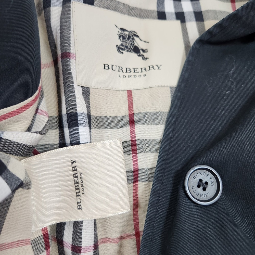 Vintage Burberry London Black Hooded Trench Coat Nova Check Lining Cotton Jacket - Picture 9 of 12